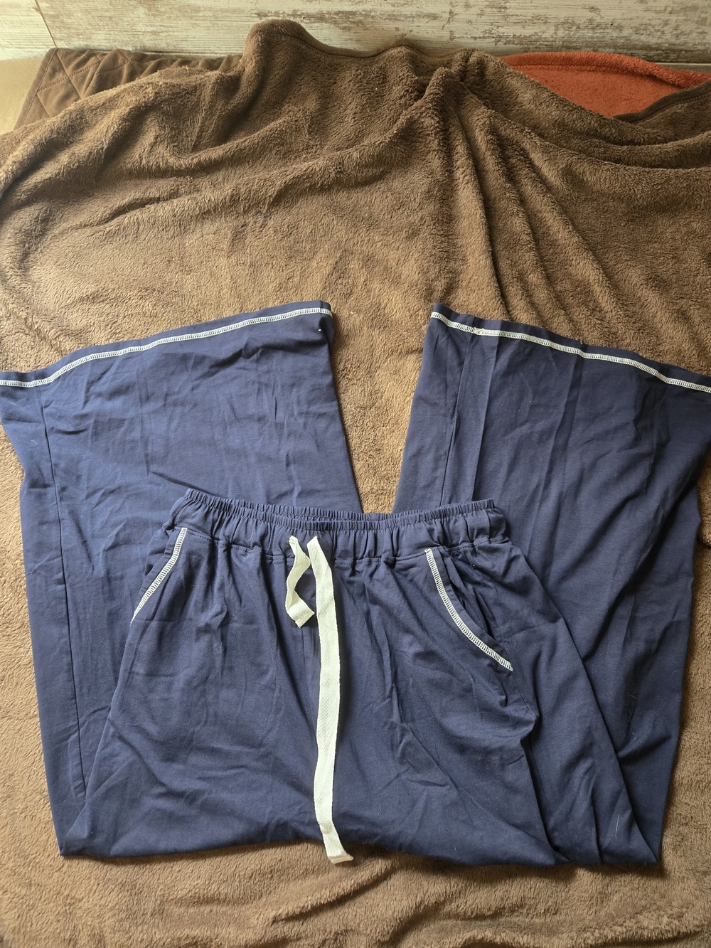 Women's Navy Boot Cut Jumpsuit with Contrast Stitching - Picture 2 of 3